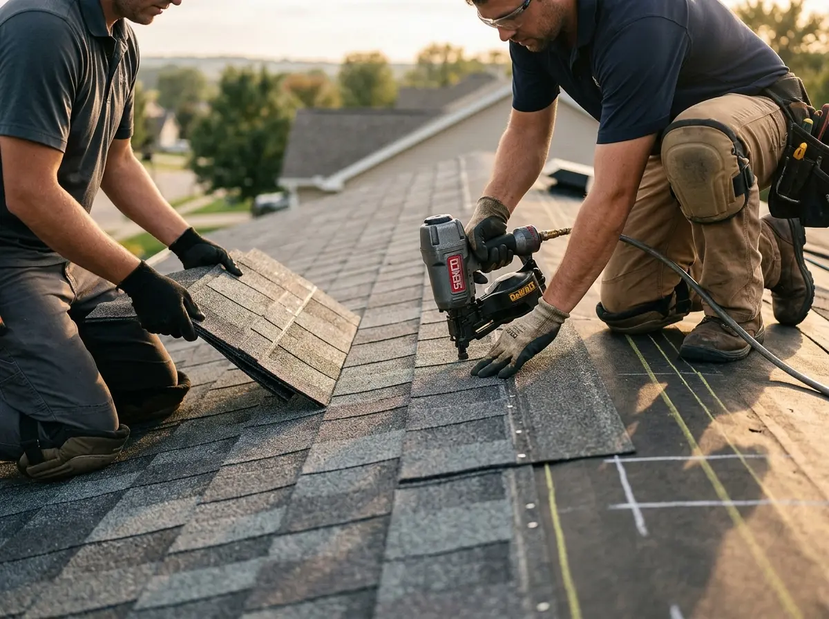 Professional roofer working on a residential roof in Deerfield Beach